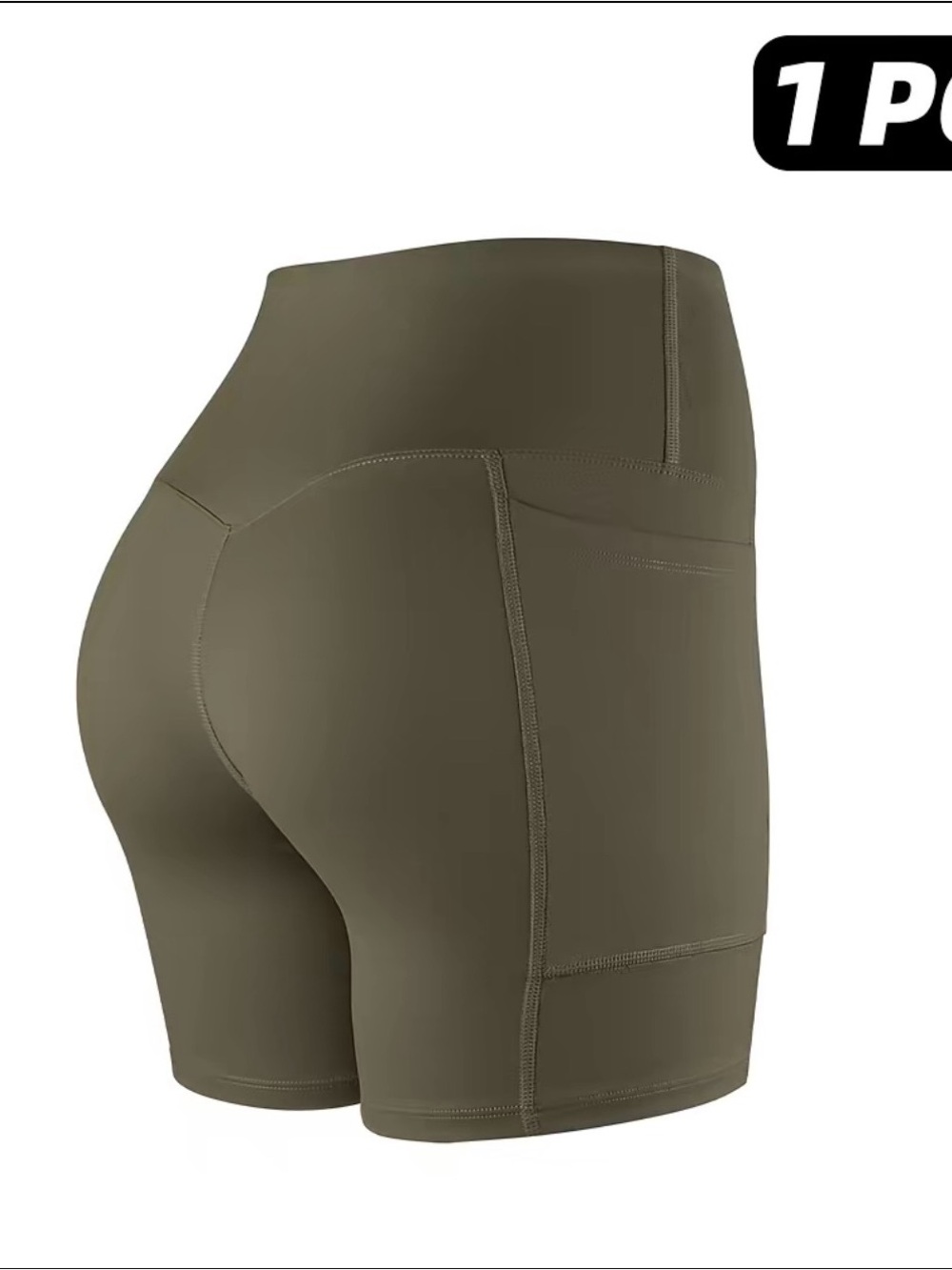 High-Waist Olive Green Athletic Bike Shorts with Pocket